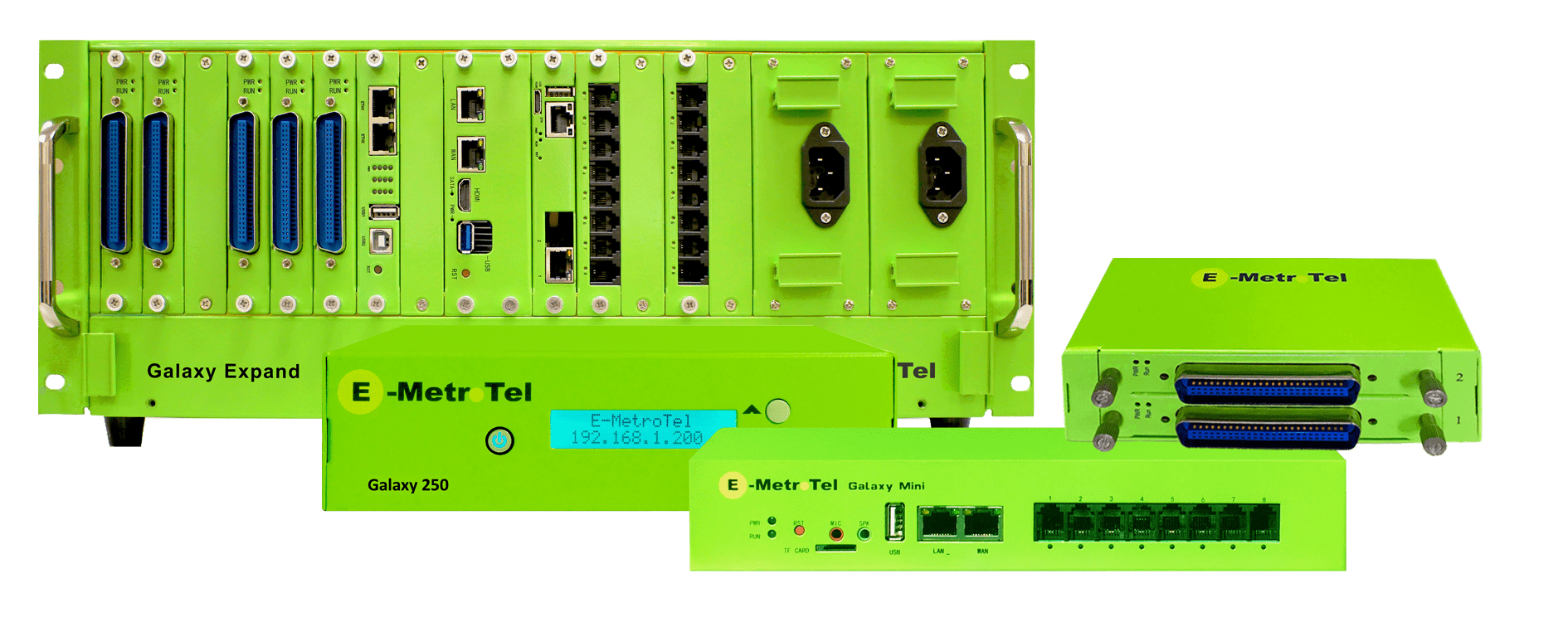 E-MetroTel family of Galaxy VoIP PBXs and extended hardware