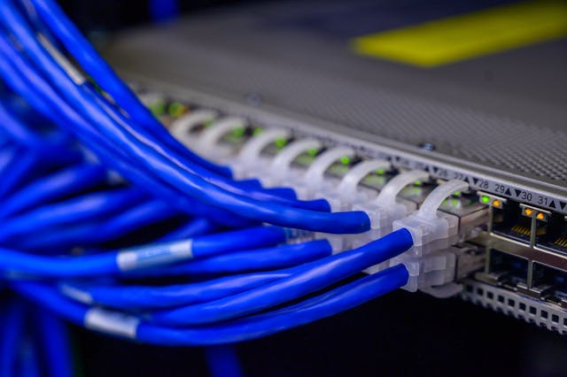 Terminated Cat6 cables connected to Switch.